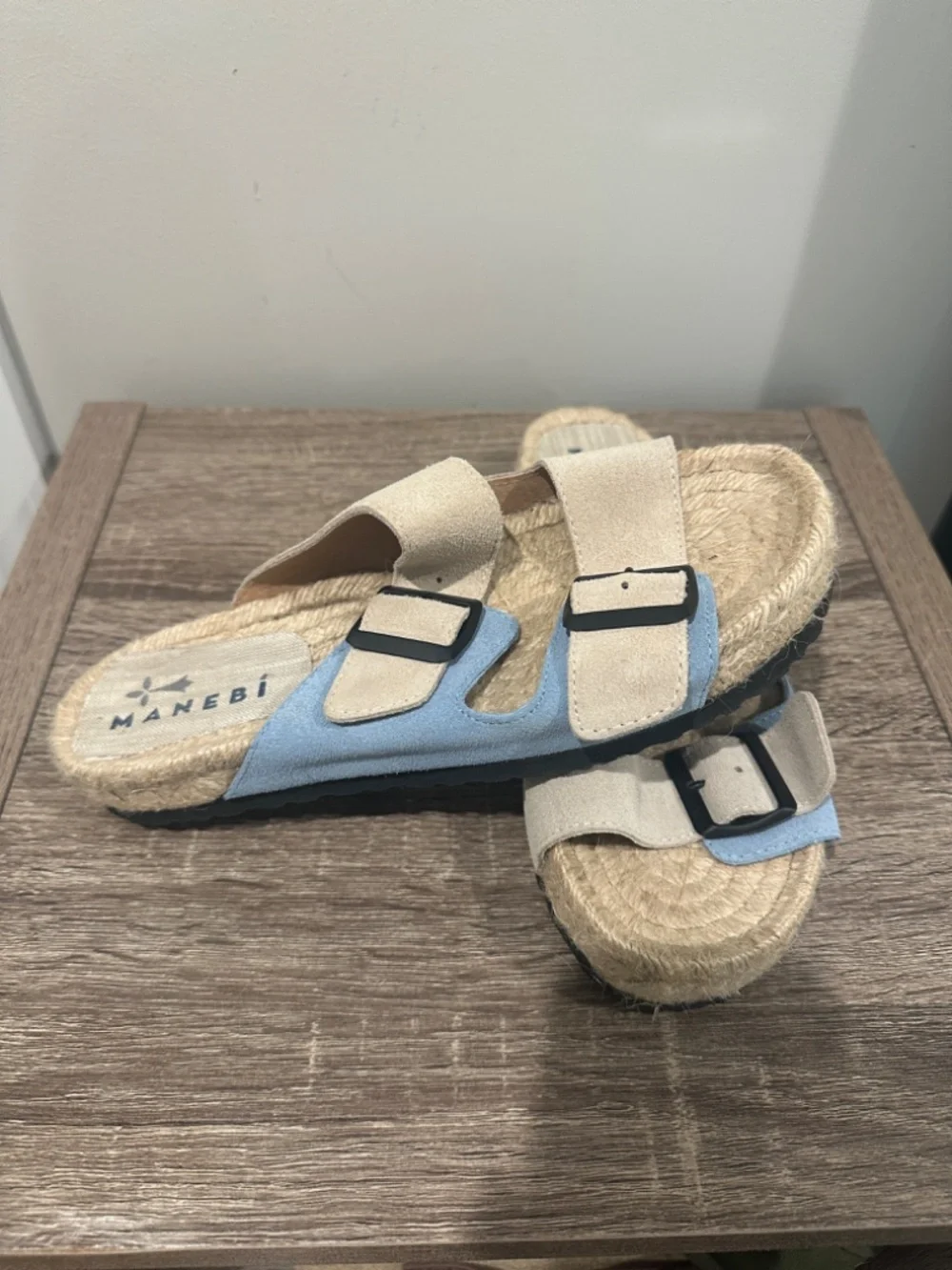 Manebí Nordic Espadrille Sandals in Tan and Light Blue Suede